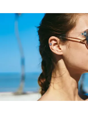 Piercing labret oreille fleur cristaux bleu