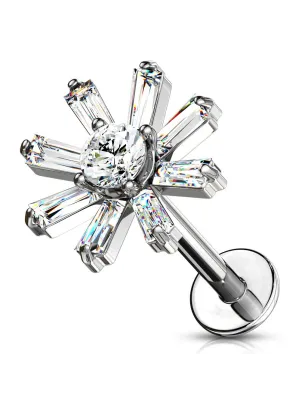 Piercing labret oreille fleur cristaux blanc