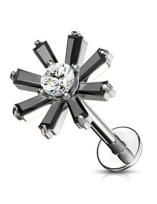 Piercing labret oreille fleur cristaux noir