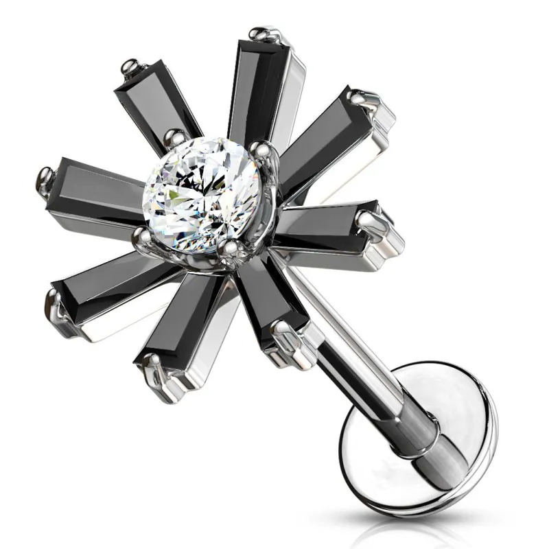 Piercing labret oreille fleur cristaux noir