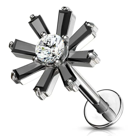 Piercing labret oreille fleur cristaux noir