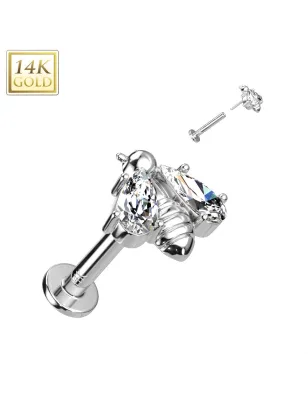 Piercing labret oreille or blanc 14K abeille