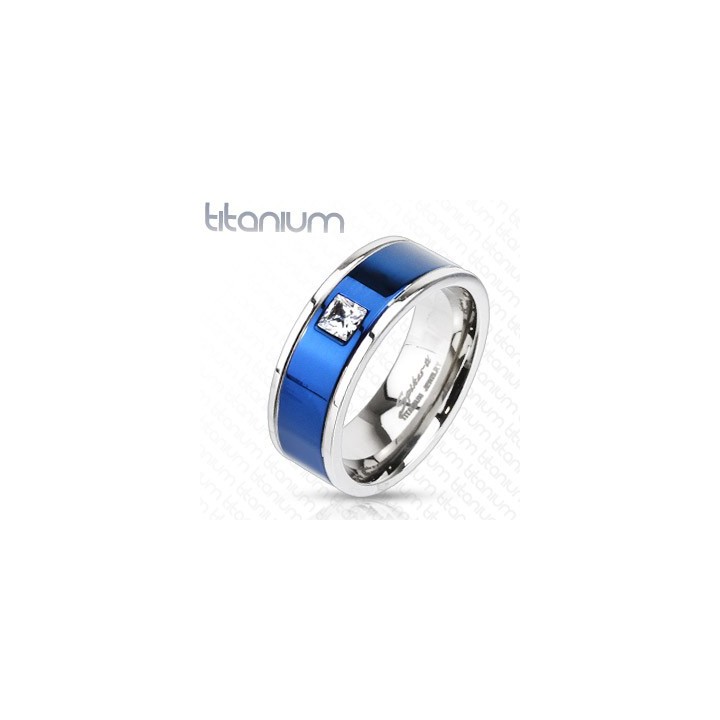 Achat Bague Titane Solide Bleu Gemme Carré