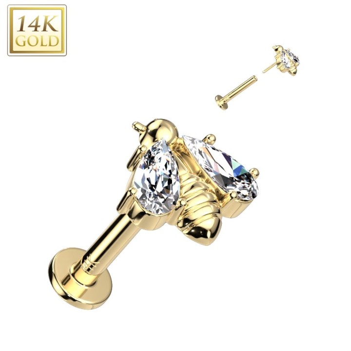 Piercing labret oreille or jaune 14K abeille