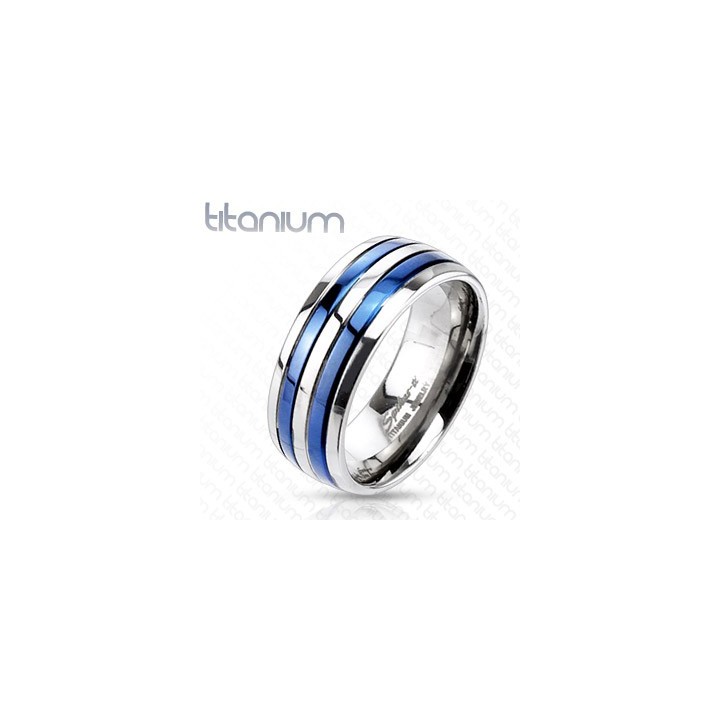 Bague Titane Solide Bleu Striée