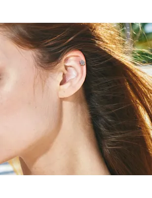 Piercing labret oreille fleur baguette cristaux blanc