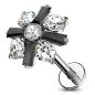 Piercing labret oreille fleur baguette cristaux noir