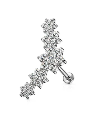 Piercing labret oreille cinq fleurs strass