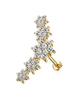 Piercing labret oreille cinq fleurs plaqué or strass