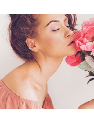 Piercing labret oreille cinq fleurs plaqué or rose strass