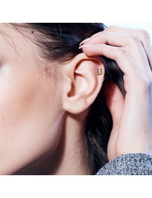 Piercing labret lèvre oreille triple gemme marquise doré