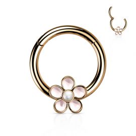 Piercing anneau segment acier rosé fleur émaillée (oreille, septum)