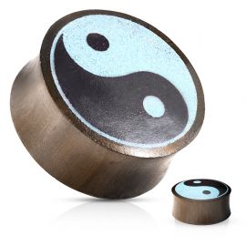 Piercing plug en bois de sono et turquoise Yin et Yang