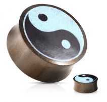 Piercing plug en bois de sono et turquoise Yin et Yang