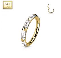 Piercing anneau oreille or jaune 14 carats pierres rectangulaires