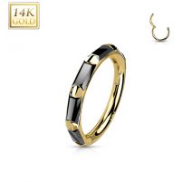 Piercing anneau oreille or jaune 14 carats pierres rectangulaires noires