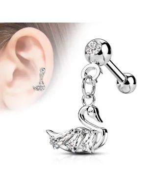 Piercing cartilage oreille pendentif cygne