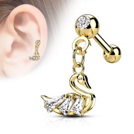 Piercing cartilage oreille pendentif cygne doré