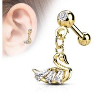Piercing cartilage oreille pendentif cygne doré