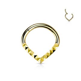 Piercing anneau segment acier doré chevrons pyramides