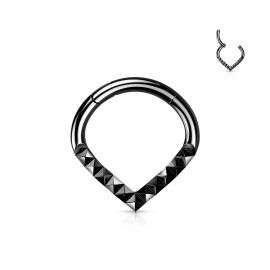 Piercing anneau segment acier noir chevrons pyramides