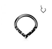 Piercing anneau segment acier noir chevrons pyramides