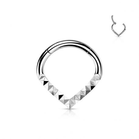 Piercing anneau segment acier chirurgical chevrons pyramides