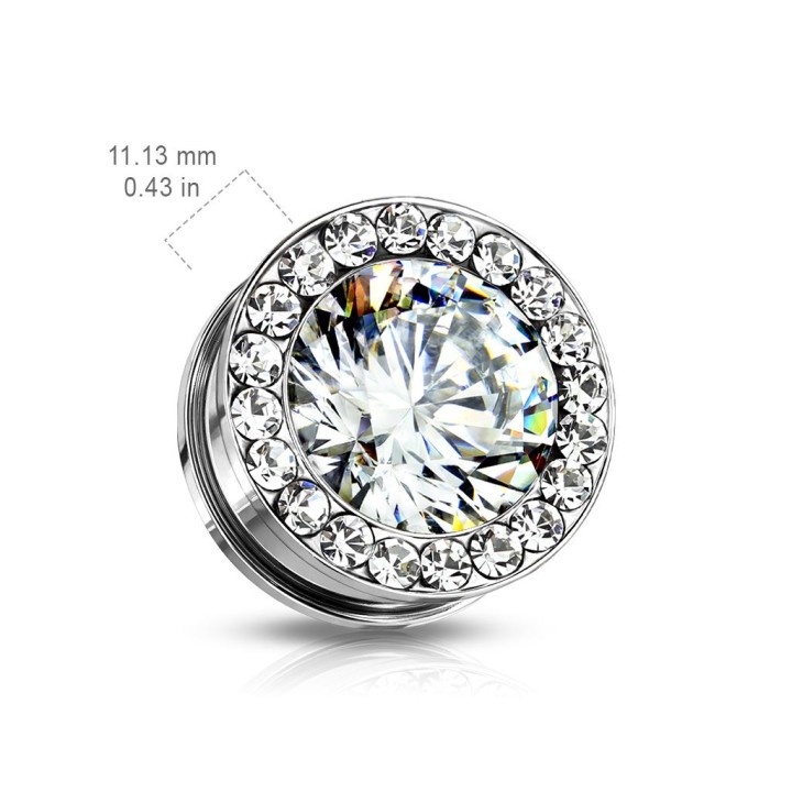 Piercing tunnel acier chirurgical gemme blanc