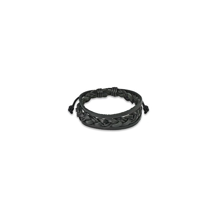 Bracelet Homme en Cuir noir Tressé