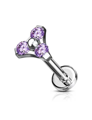 Piercing labret oreille triangle tanzanite