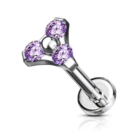 Piercing labret oreille triangle tanzanite