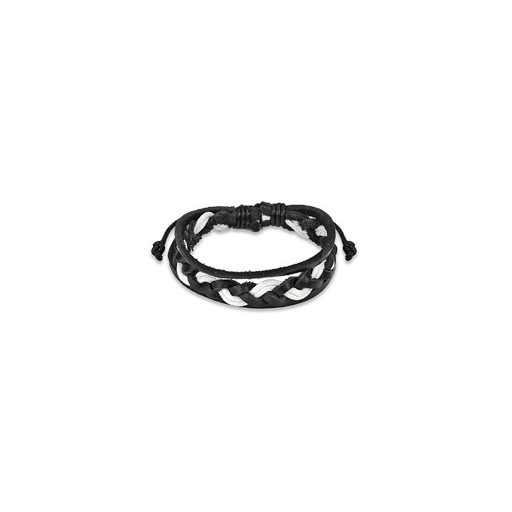 Bracelet Homme en Cuir noir et blanc Tressé