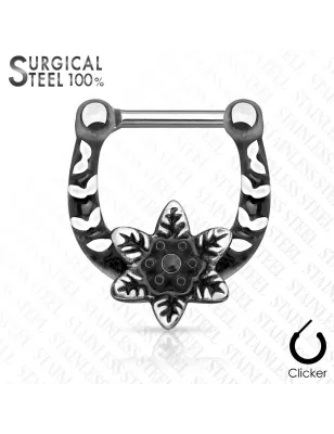 Piercing septum clipsable en acier chirurgical fleur