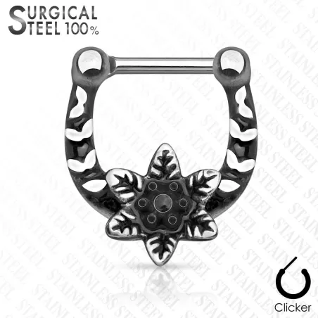 Piercing septum clipsable en acier chirurgical fleur