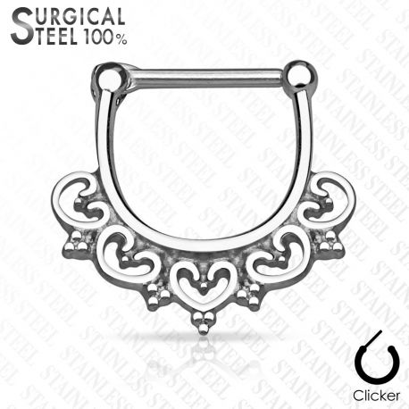 Piercing septum clipsable en acier chirurgical large coeur