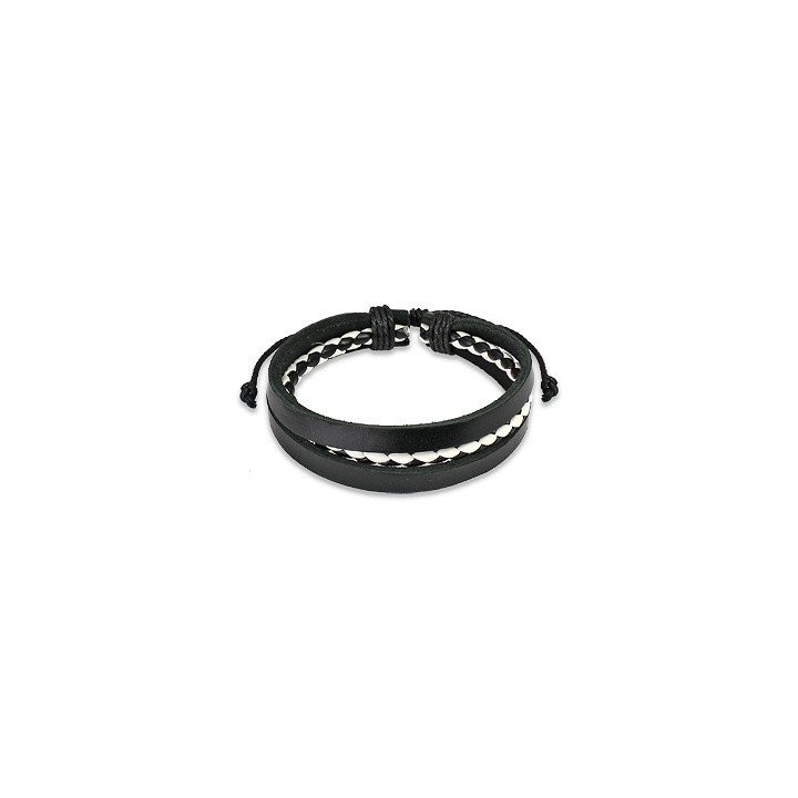 Bracelet Homme en Cuir noir Centre Tressé