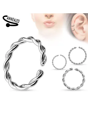 Piercing oreille anneau torsadé acier chirurgical