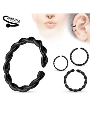 Piercing anneau torsadé acier chirurgical noir