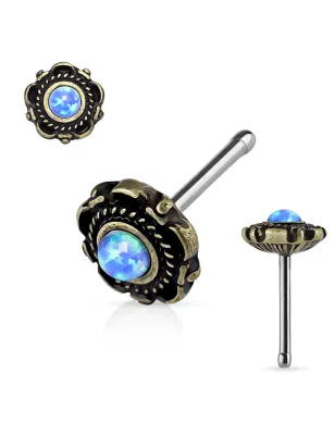 Piercing nez tige droite floral opale bleue