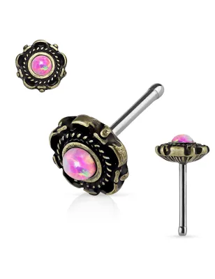 Piercing nez tige droite floral opale rose