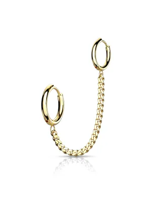 Double piercing cartilage oreille chaine anneau click doré
