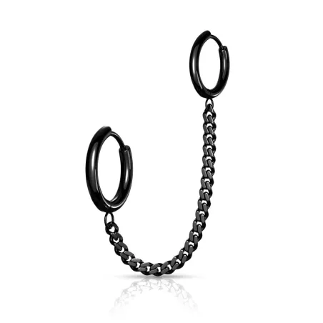 Double piercing cartilage oreille chaine anneau click noir