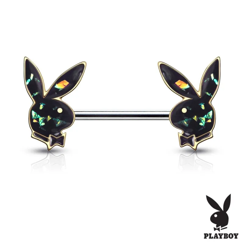 Piercing téton Playboy lapins doré opalescents vert foncé
