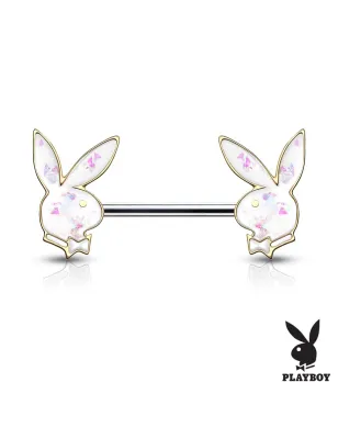 Piercing téton Playboy lapins doré opalescents blanc