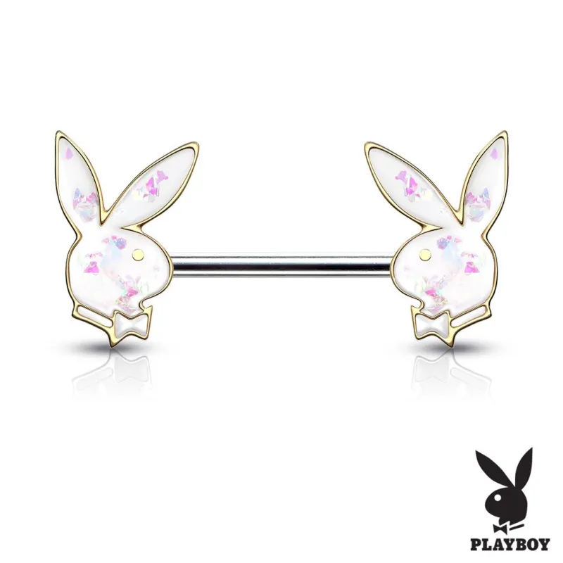 Piercing téton Playboy lapins doré opalescents blanc