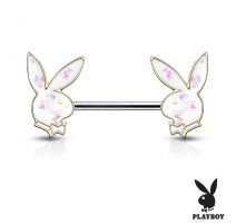 Piercing téton Playboy lapins doré opalescents blanc
