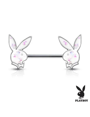 Piercing téton Playboy lapins opalescents blanc