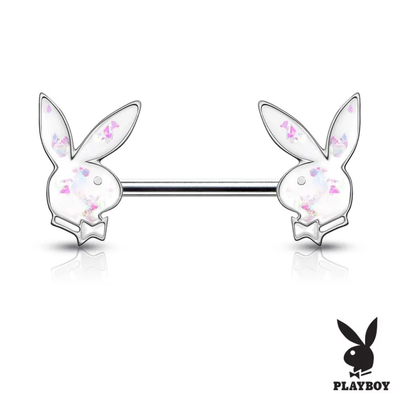 Piercing téton Playboy lapins opalescents blanc