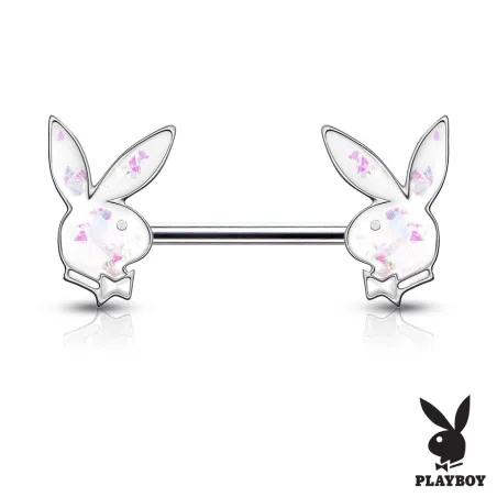 Piercing téton Playboy lapins opalescents blanc