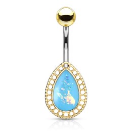 Piercing nombril larme dorée opalescente turquoise